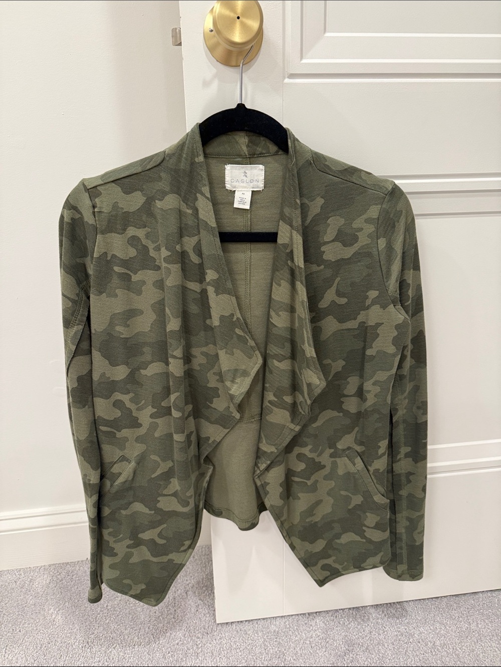 Caslon Olive Green Camouflage Open-Front Utility Jacket